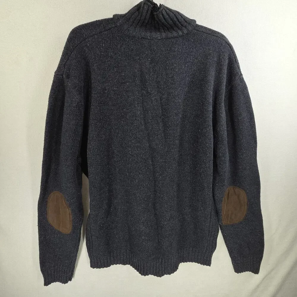 Vtg Gap Sweater Mens Large Gray 100% Lambs Wool Cotton 1/4 Zip Turtle Neck Hike